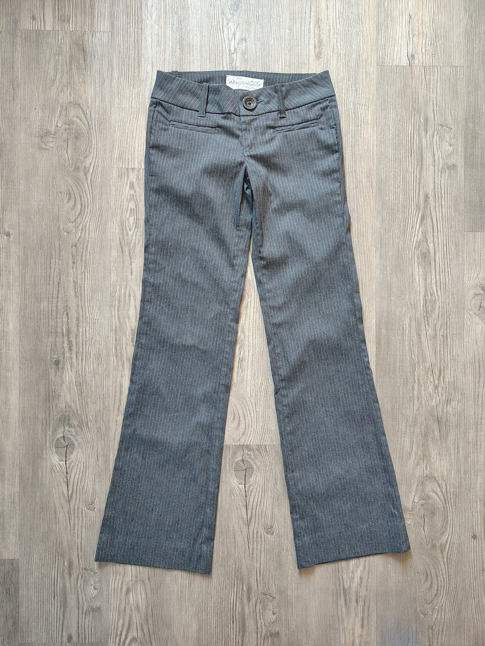 VTG Y2K Aeropostale Grey Pinstripe Low Rise Flare Pants Stretch Women's Size 0